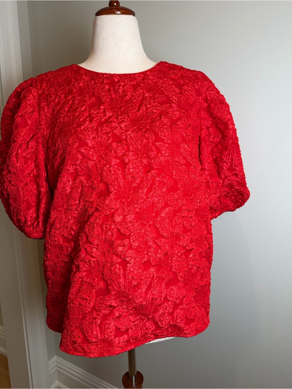 LINED XXL Hyacinth House Textured Red Puff-Sleeve Women's Top